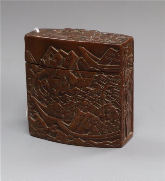 A Japanese Meiji carved wood inro and ivory ojime 8.5 x 8.5cm